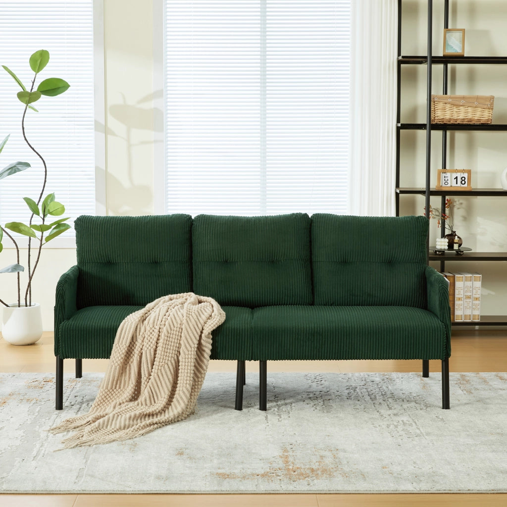 Divano a 3 posti in tessuto effetto velluto con schienale ergonomico tasca laterale e struttura stabile verde smeraldo