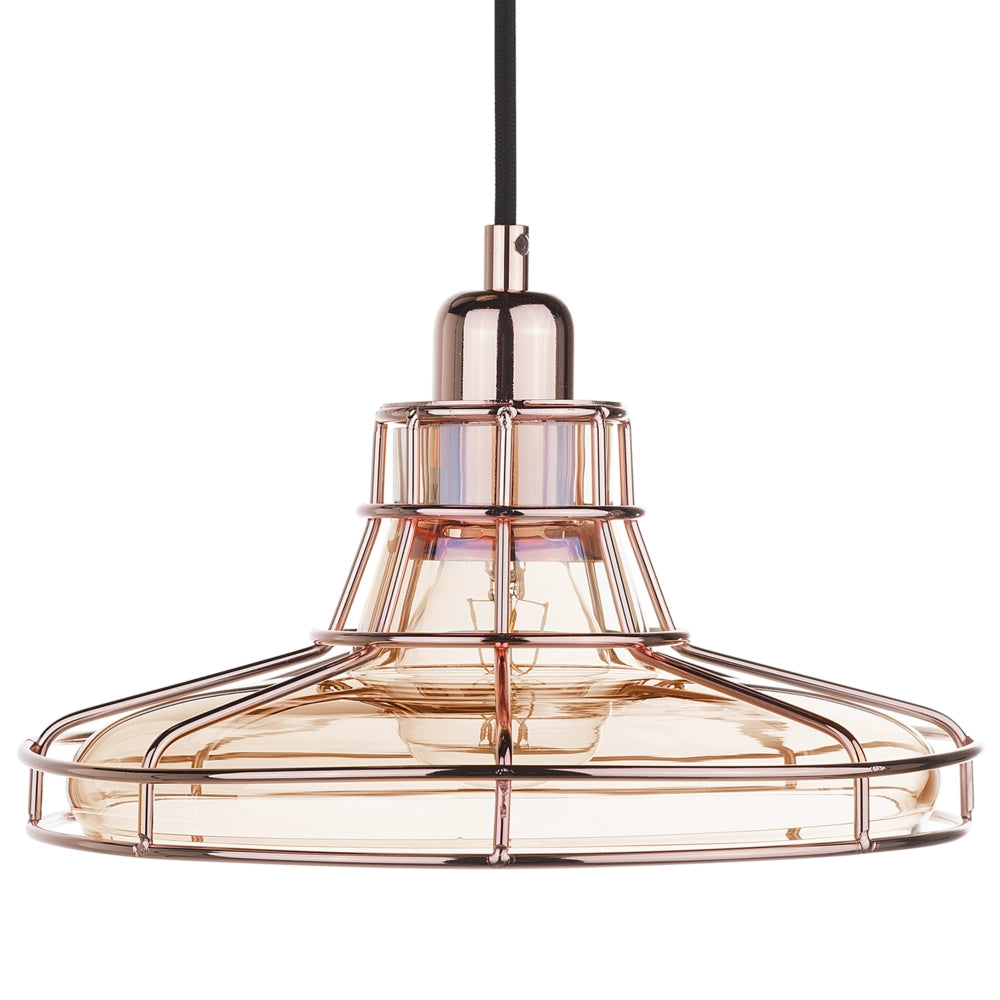 Lampada a Sospensione Gabbia in Rame Paralume in Vetro lampadario in Stile Vintage Antico