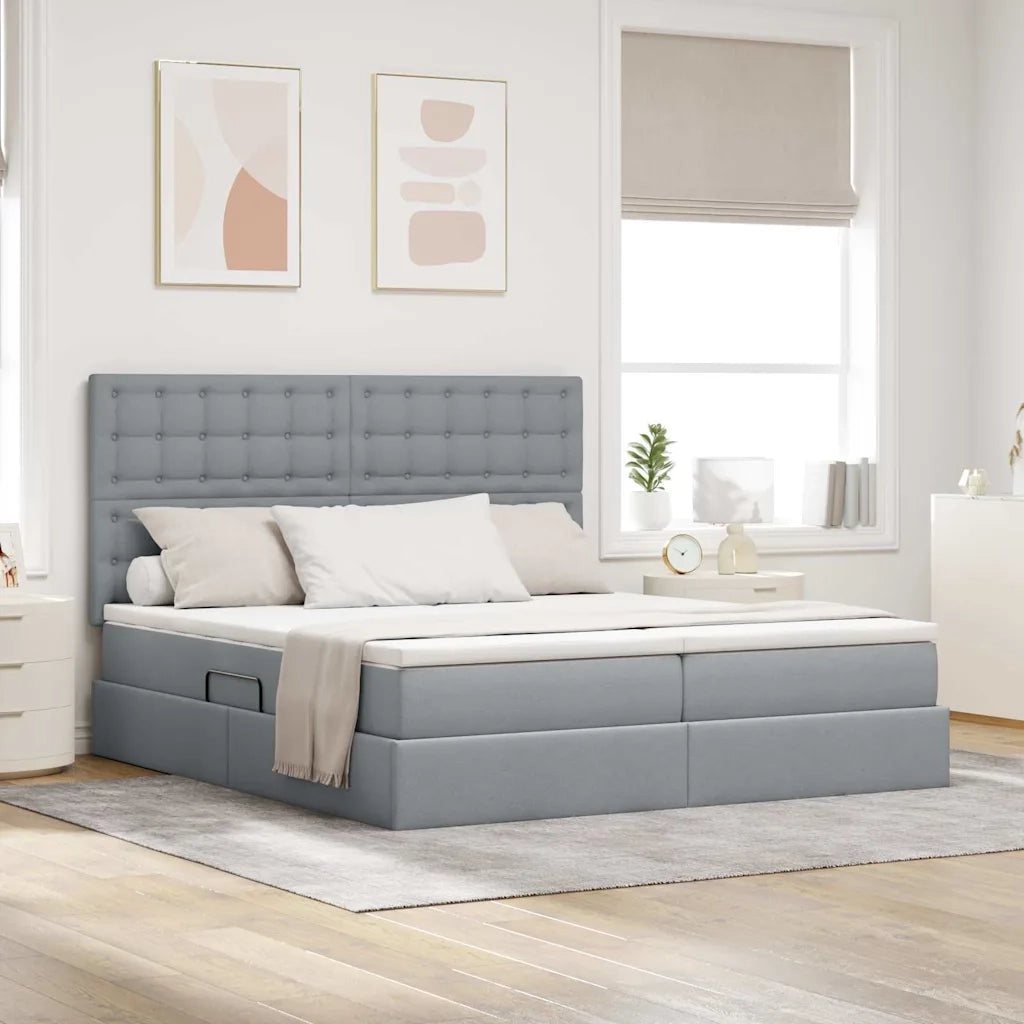 Letto con Contenitore con materasso Grigio chiaro 200 x 200 cm