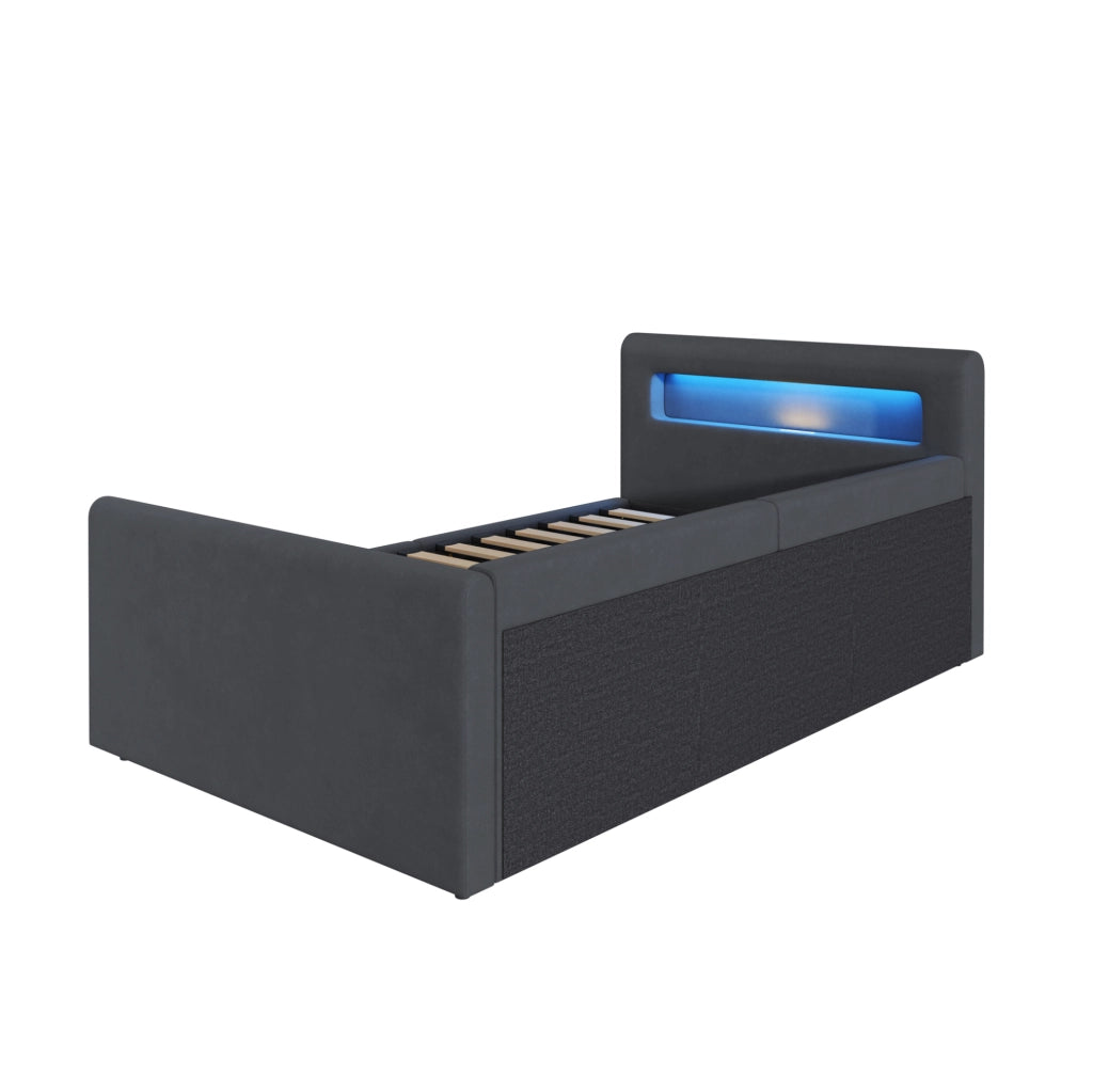 Letto imbottito per bambini 90x200 cm con LED, USB e contenitore idraulico
