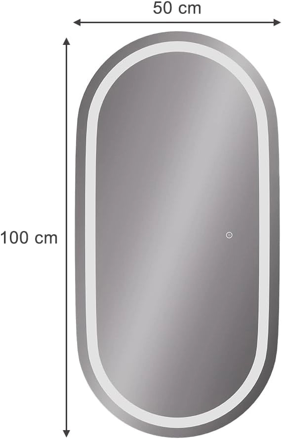 Specchio bagno Miral, Vetro, 100 x 50 cm con illuminazione frontale, adatto al montaggio a parete per ambienti umidi