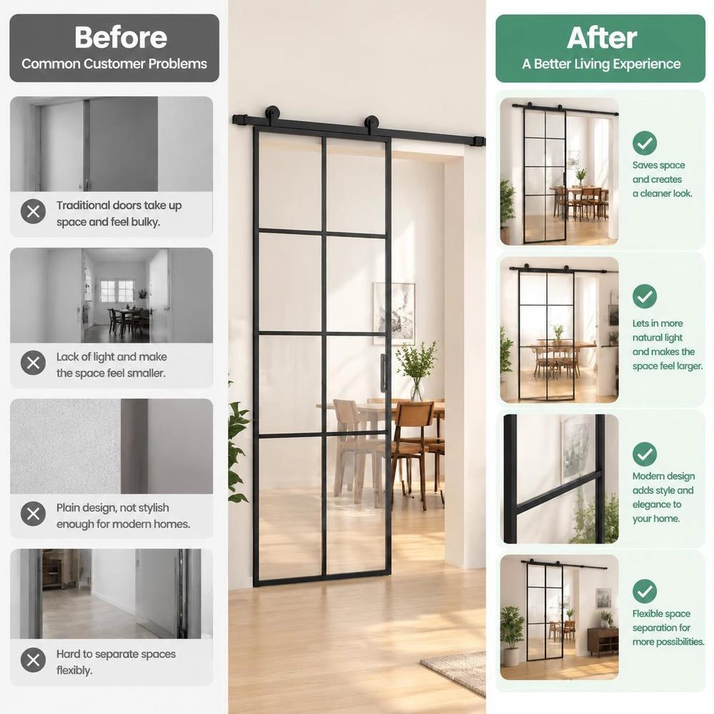 Sliding Door Black 76x205 Cm Tempered Safety Glass And Aluminum