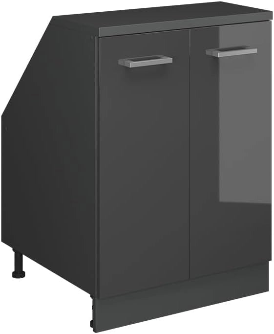 Mobile sottotetto Rion, Antracite lucido, 60 x 81.6 cm con 2 porte, carcassa 60 cm profondità, adatto per il salvaspazio sotto tetti spioventi
