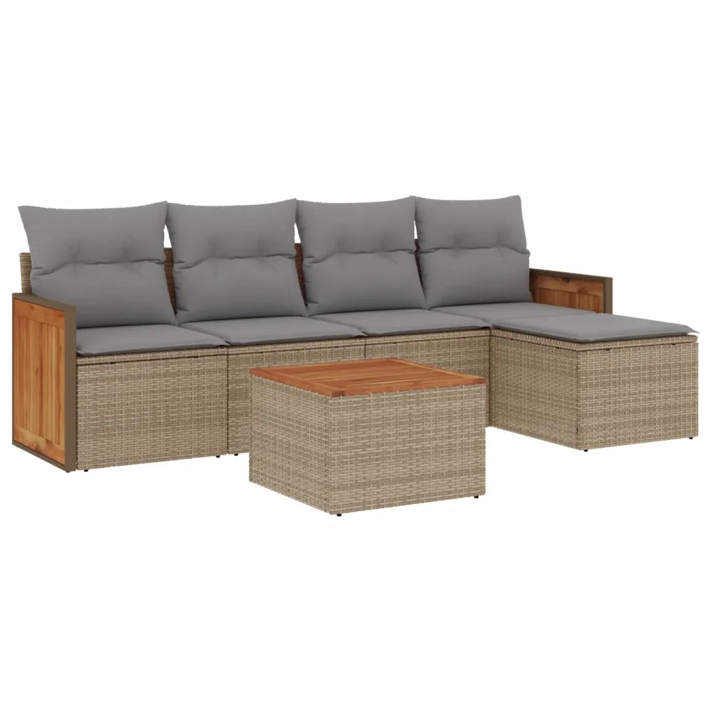 Set Divano da Giardino 6 pz con Cuscini Beige in Polyrattan 3227606