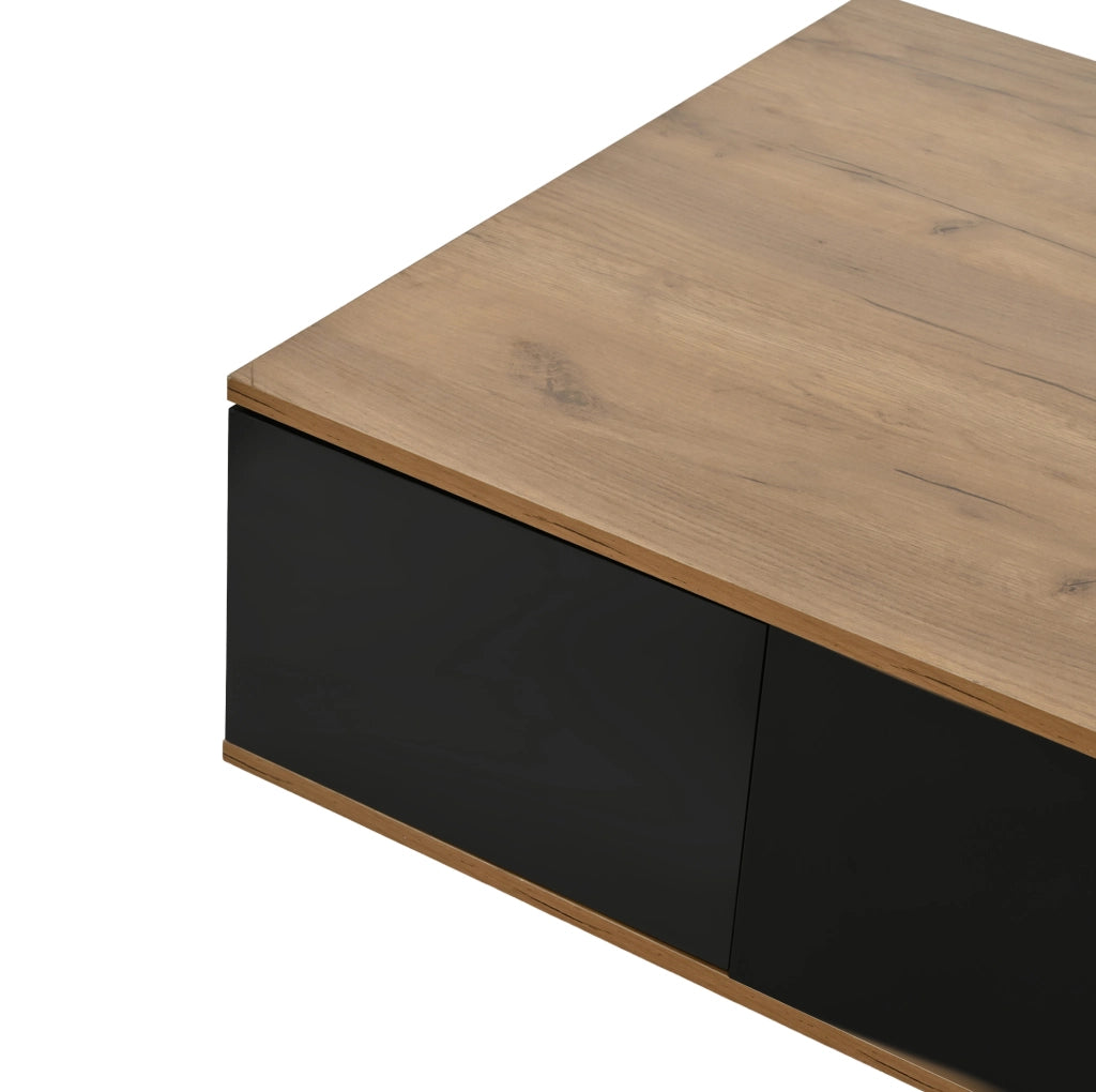 Tavolino da caffè 70x70x31;5 cm con 3 cassetti e vano aperto in truciolare nero e naturale