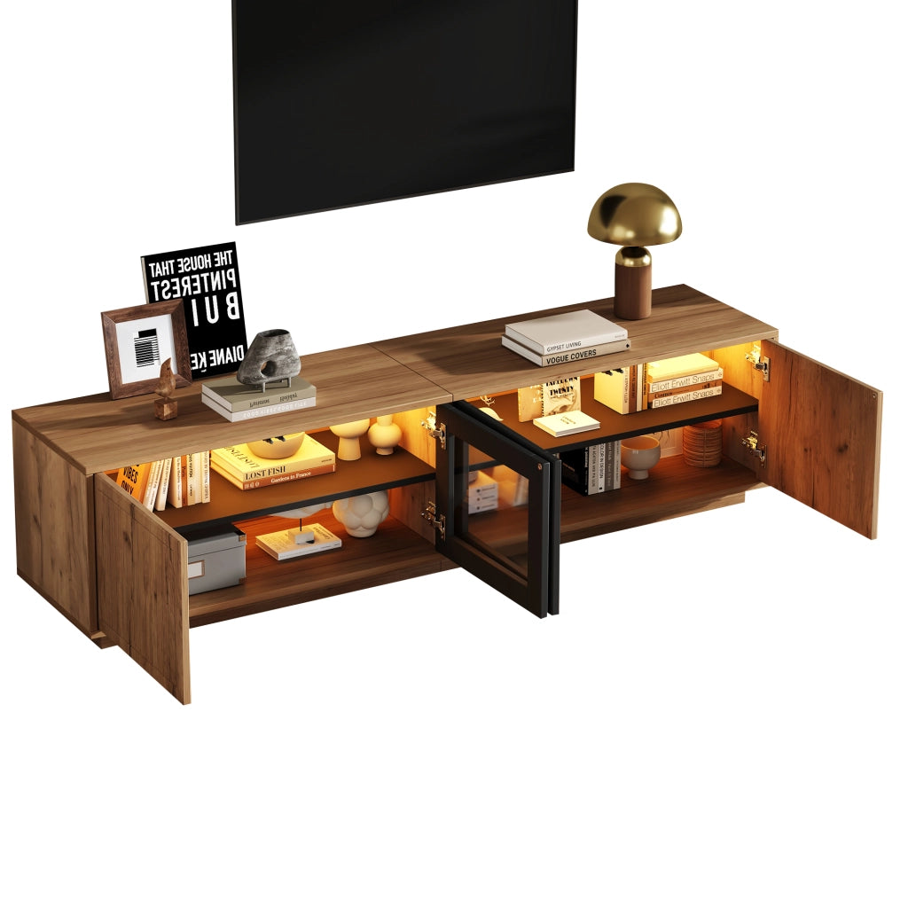Cassettiera TV colore naturale e nero in truciolare lunga 180 cm