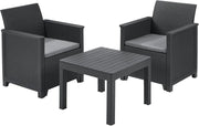 Salottino da Esterno Emma Balcony Set 3 Pezzi in Resina Effetto Rattan Colore Graphite con 2 Poltrone e Tavolino Keter