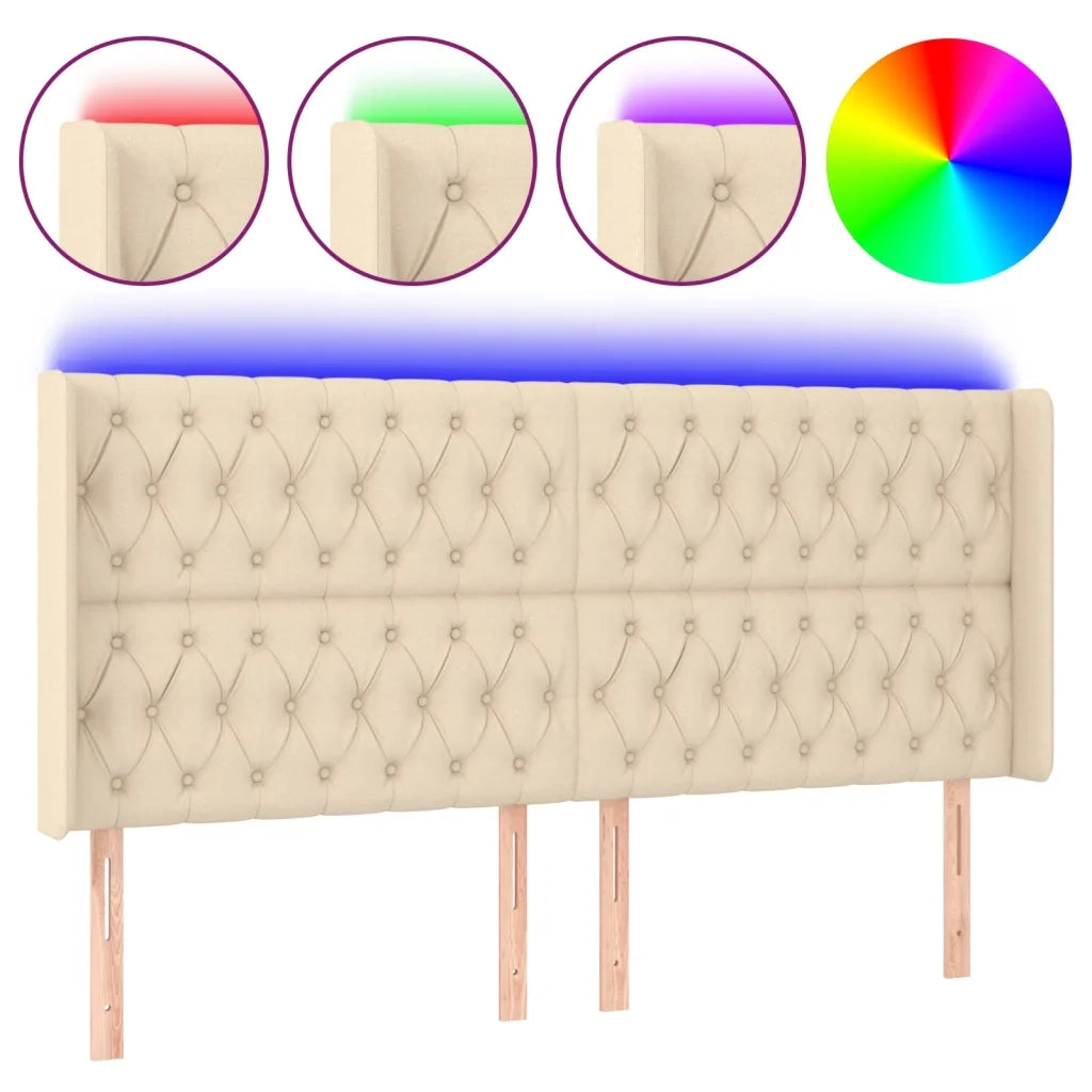 Testiera a LED Crema 203x23x118/128 cm in Tessuto