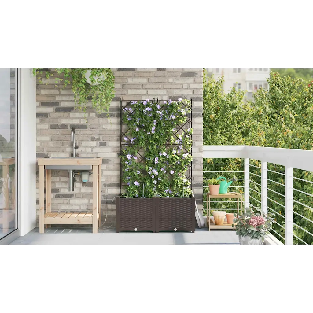 2 pz Fioriere | Cassetta per fiori | Vaso da giardino Marrone 80 x 40 x 142 cm Plastica