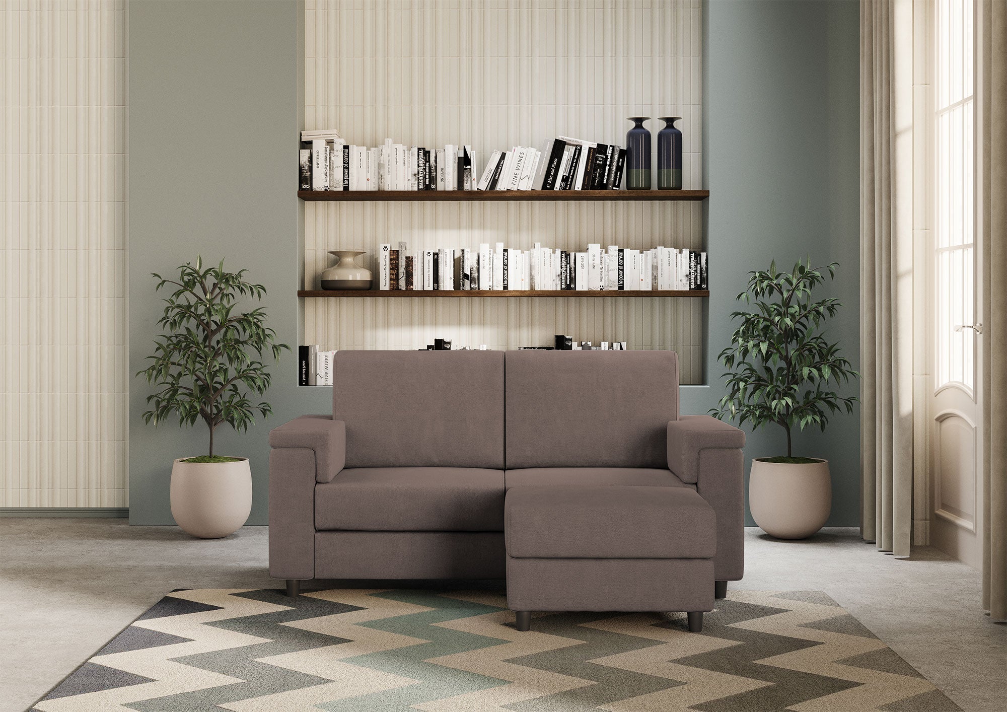 Divano 2 Posti con Pouf 168x145x85 cm Marrak in Tessuto Talpa