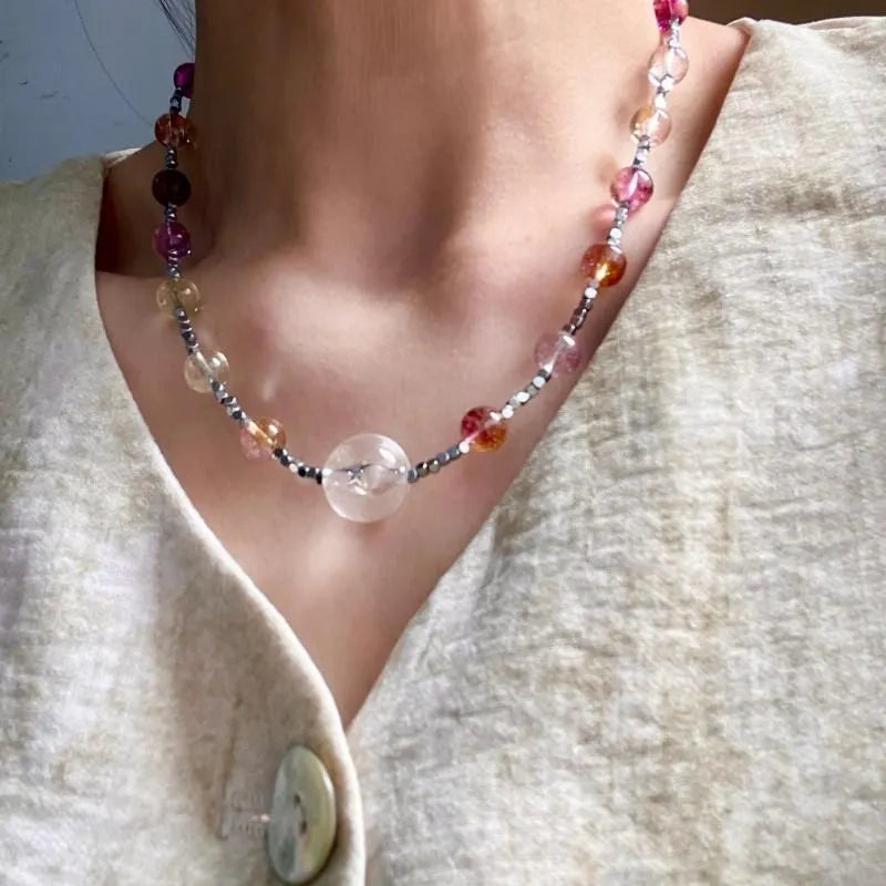 Collana fatta a mano con perline di cristallo viola, regalo di Natale o di compleanno.