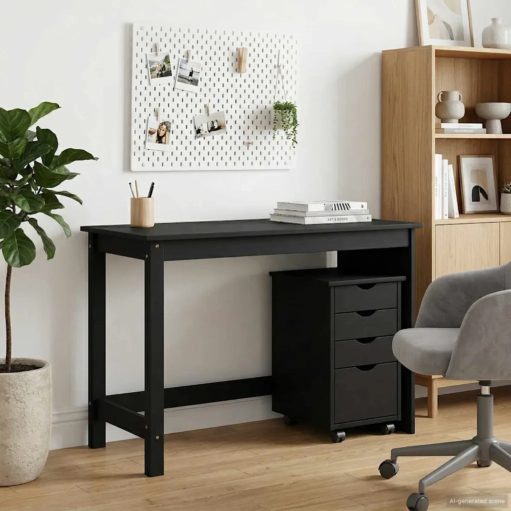 Set di Scrivania e Armadietto 2 pz Nero Legno Massello di Pino 3438768