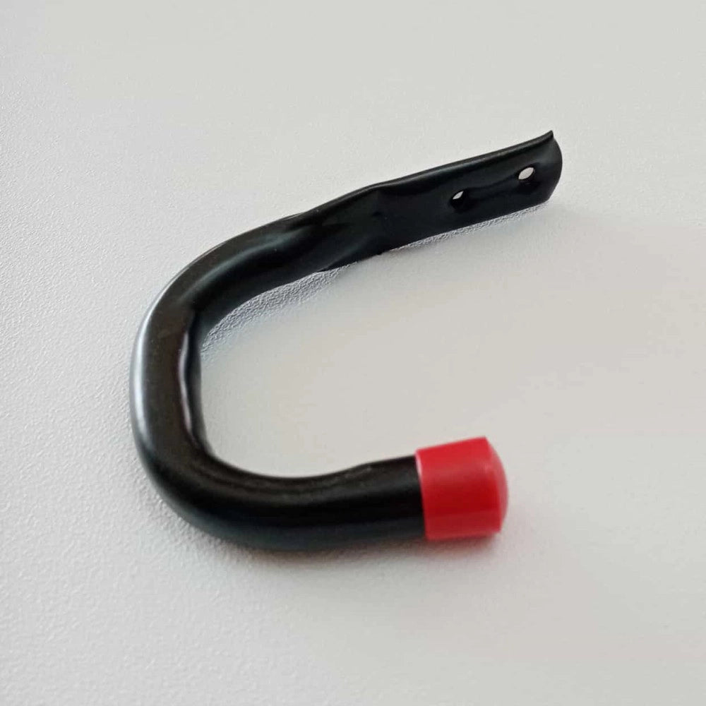 Gancio in acciaio verniciato nero con fori per fissaggio a parete + 2 fissaggi