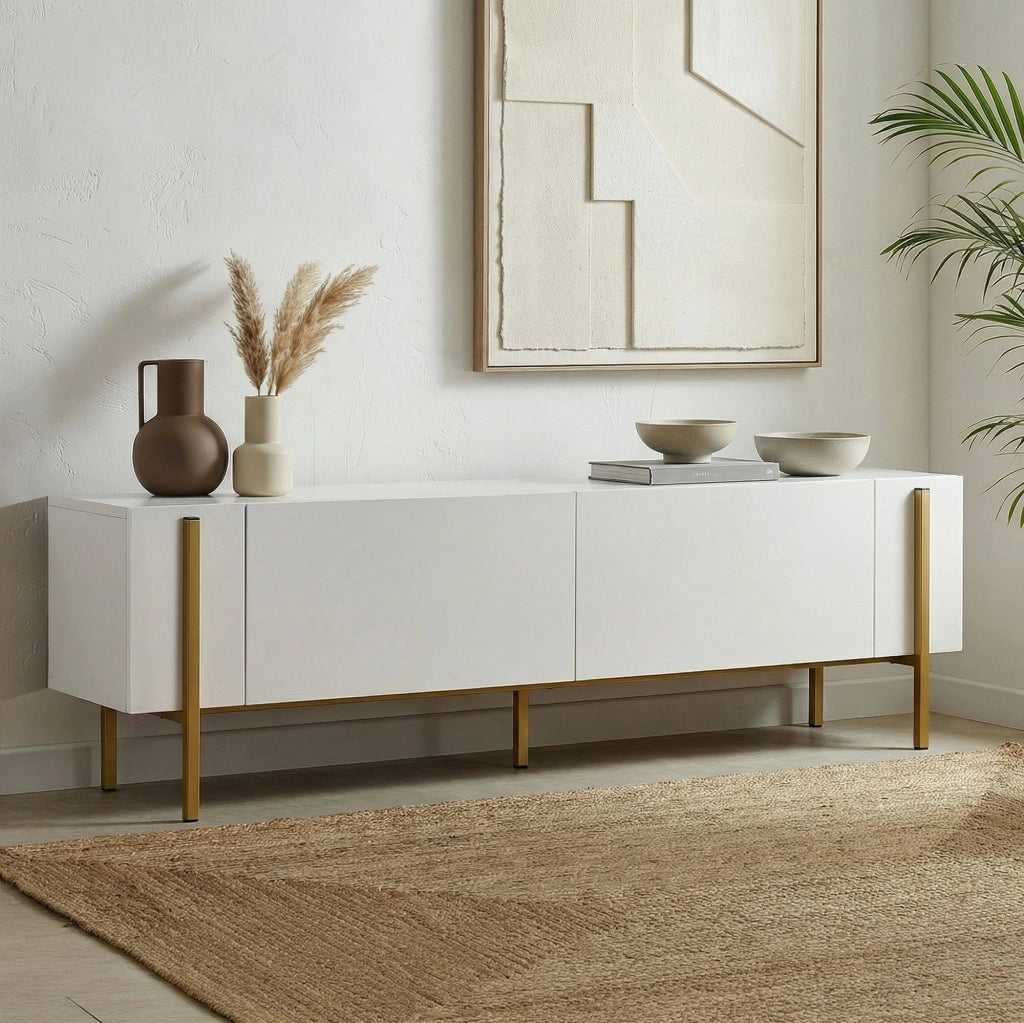 Porta TV in legno "Nexus" - 180 x 30 x 45 cm - Bianco / Oro