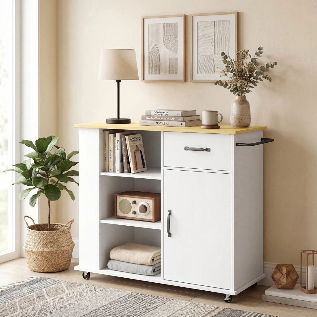 Mobile da Cucina 96,5x38x87 cm con Cassetto Armadietto e Ripiano Regolabile in MDF Bianco