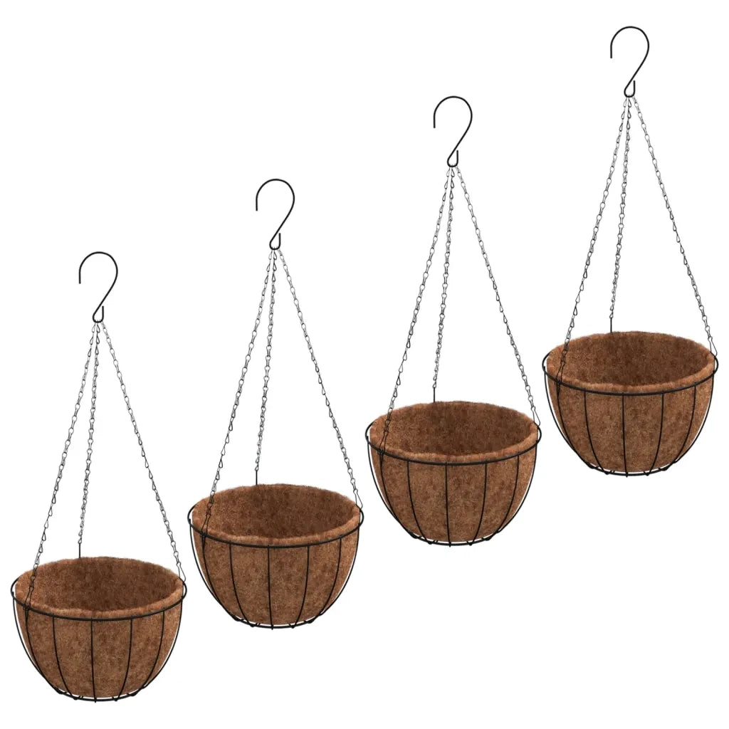 Fioriere Pensili 4 pz Rivestimenti Cocco Nero Ã˜35x52cm Acciaiocod mxl 81511