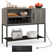 Tavolo consolle in legno con struttura metallica per sala da pranzo-Credenza buffet con portabottiglie e mensole Grigio