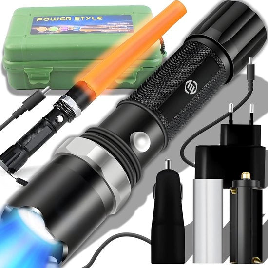 Lanterna Militare - Lanterna LED Ricaricabile - Multi Funzione - Impermeabile - per Casa, Campeggio, Emergenze