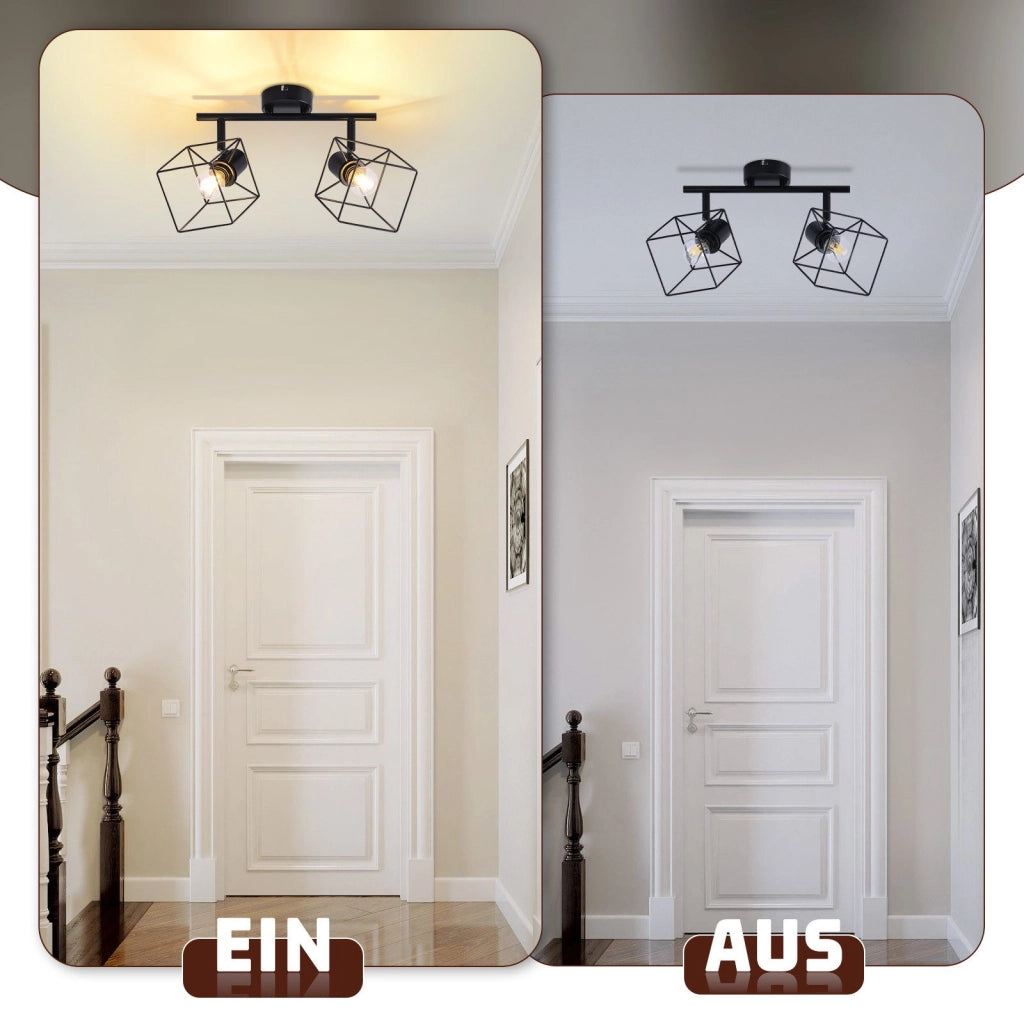 ZMH Faretto da soffitto 2 fiamme orientabile a 350° lampada da soffitto vintage in metallo per soggiorno