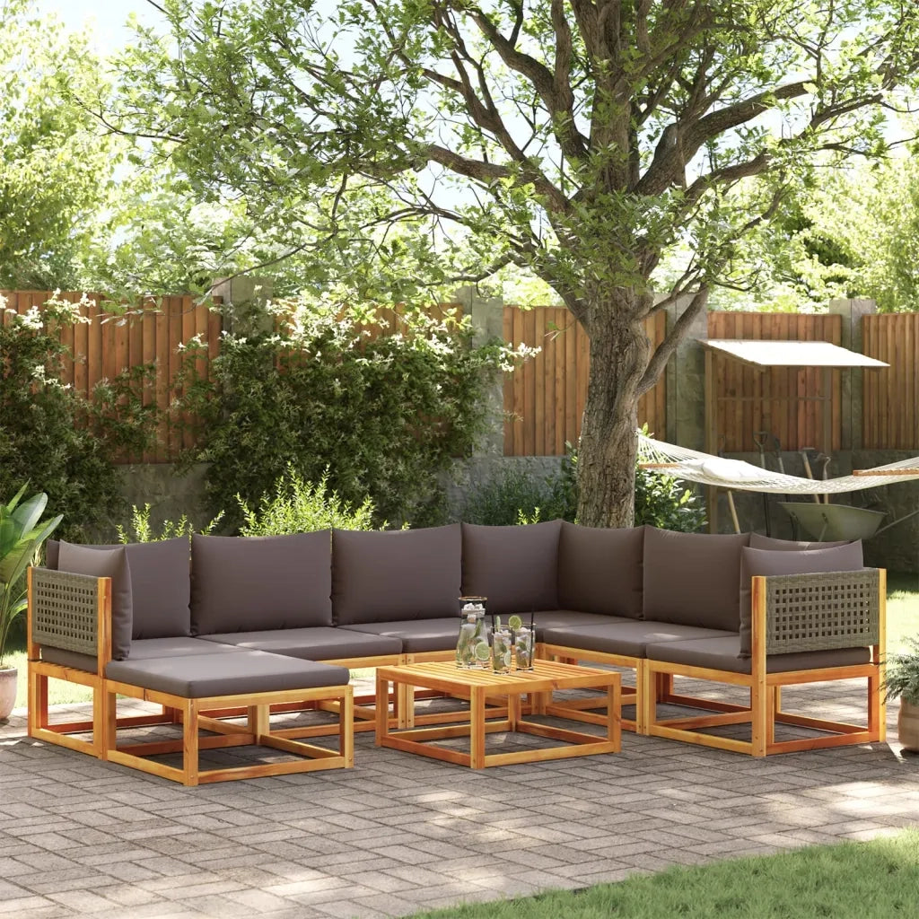 Set di divani da giardino 8 pezzi con cuscini in legno di acacia e rattan
