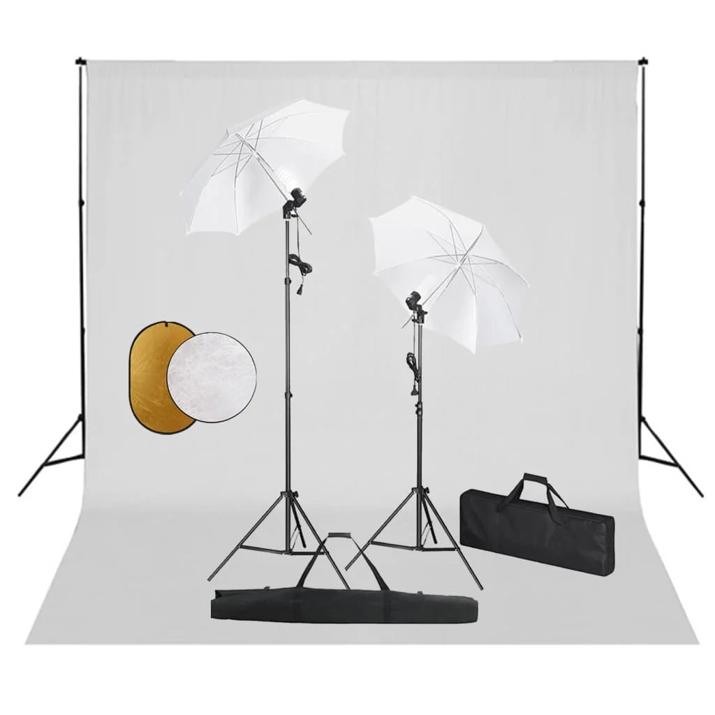 Kit professionale per studio fotografico con luci fondale e riflettore bianco 02_0001455