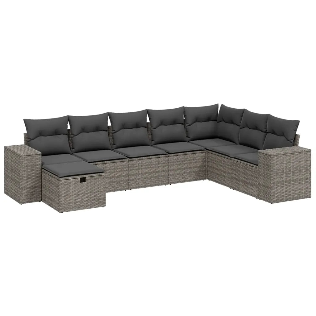 Set Divano da Giardino 8 pz con Cuscini Grigio in Polyrattan
