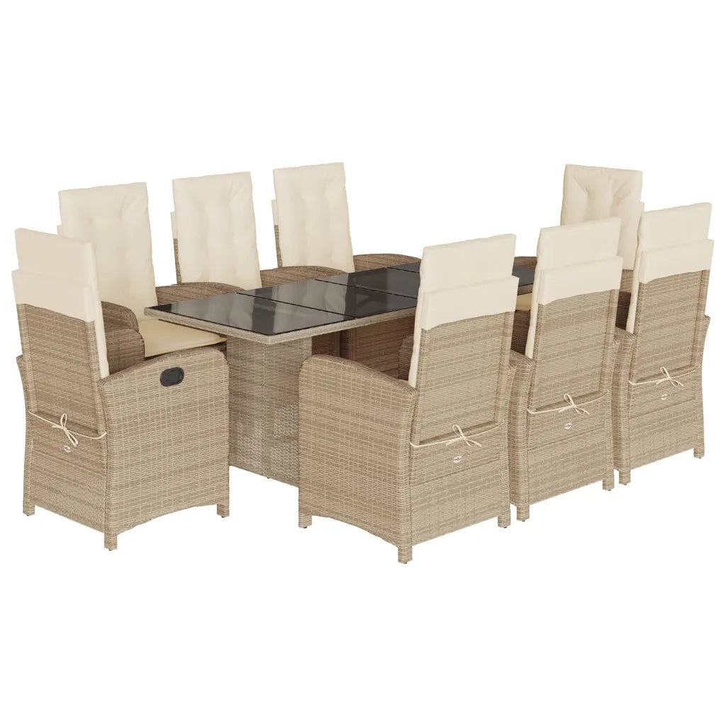 Set da Pranzo da Giardino 9 pz con Cuscini Beige in Polyrattan 3212262