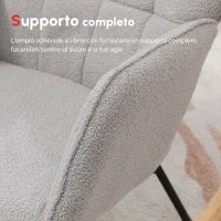 Poltrona a Dondolo Imbottita in Legno e Acciaio con Rivestimento Bouclé, 71x98x101 cm, Grigio