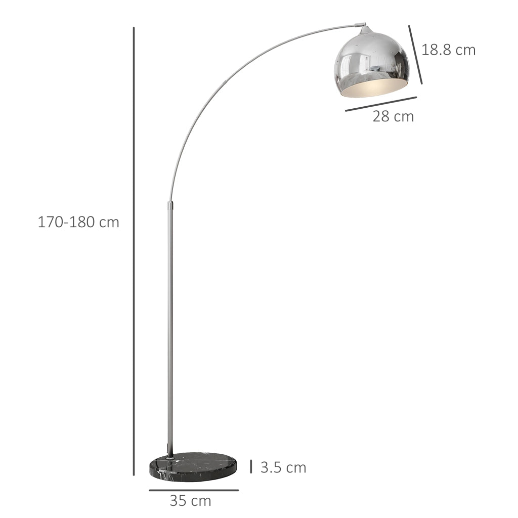 Lampada da Terra Design Vintage Asta Regolabile con Attacco E27 Struttura in Metallo e Base in Marmo Argento