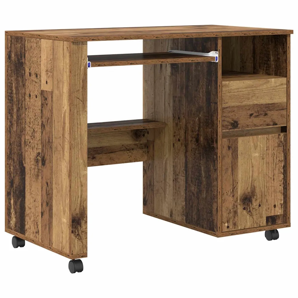 Scrivania | Tavolo da Ufficio con Ruote con cassetto Legno vecchio 91 x 50 x 77 cm