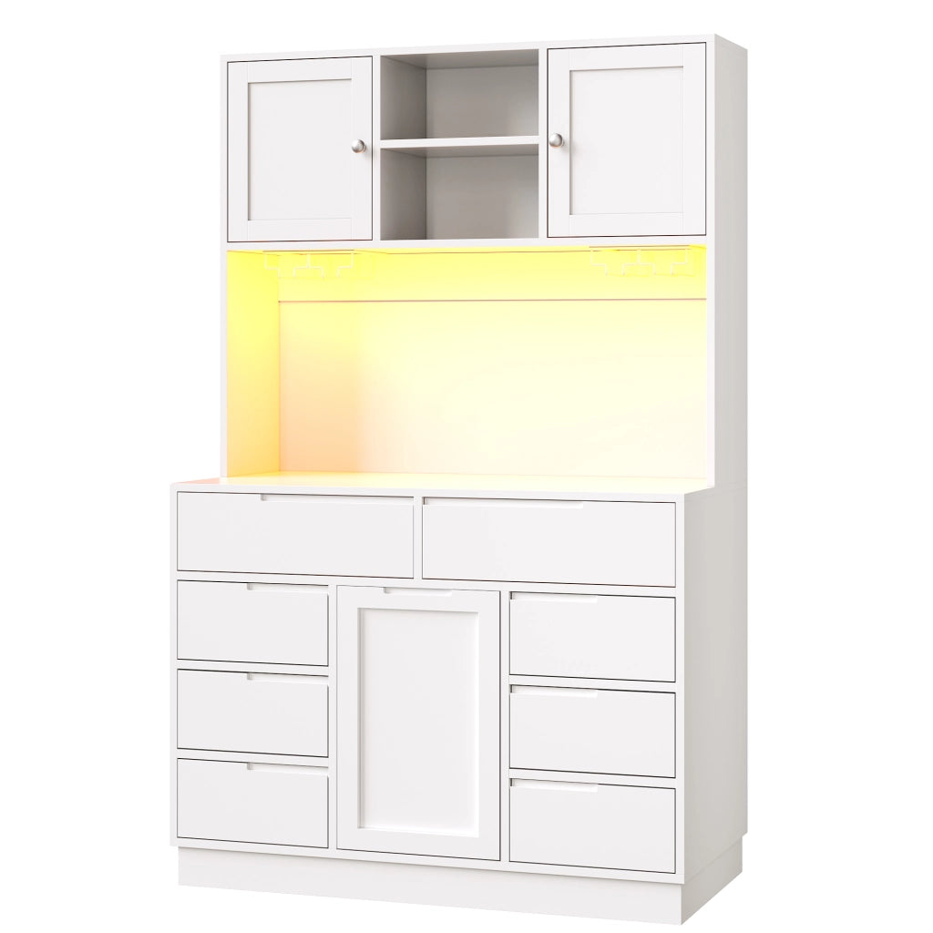 Hochschrank cucina con LED smart, 8 cassetti, ripiani regolabili, 120x40x183,5 cm, bianco