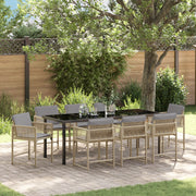 Set da Pranzo da Giardino da 9 Pezzi con Cuscini Beige Polyrattan