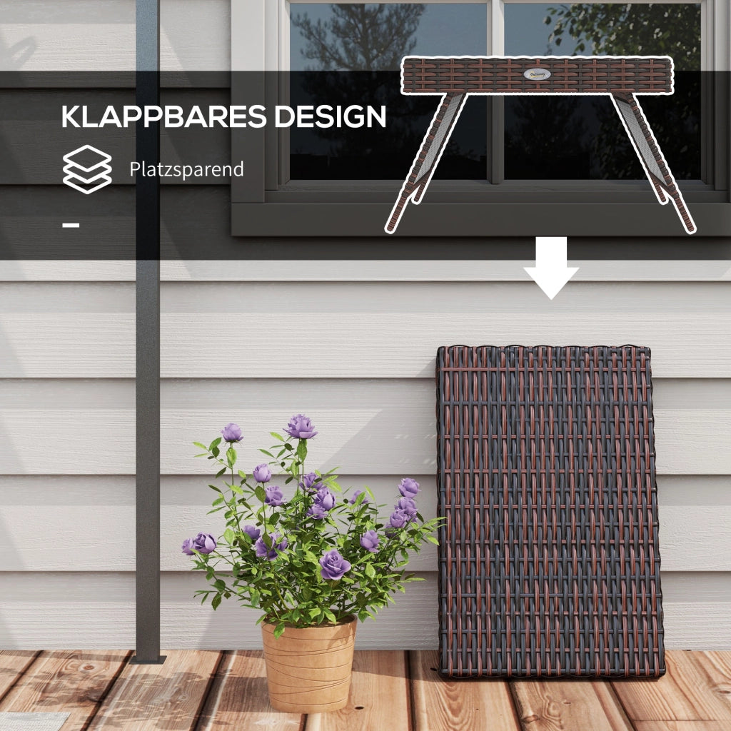 Tavolo da giardino pieghevole in rattan, resistente alle intemperie, marrone, 60x41x41 cm, ideale per balcone e terrazzo.