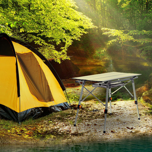 Tavolo da campeggio pieghevole e multifunzione grigio 90x53cm in alluminio
