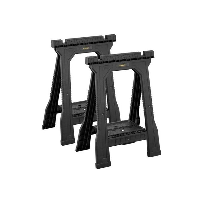 STANLEY STST1-70355 Coppia di Cavalletti da Lavoro Pieghevoli in Polipropilene Portata 362 Kg con Base Scanalata e Ripiano Integrato colore Nero