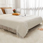 Deken decorativo a maglia con piumini - adatto per divano, poltrona e letto - morbido, caldo, confortevole e leggero (127cmX152cm) - Bianco