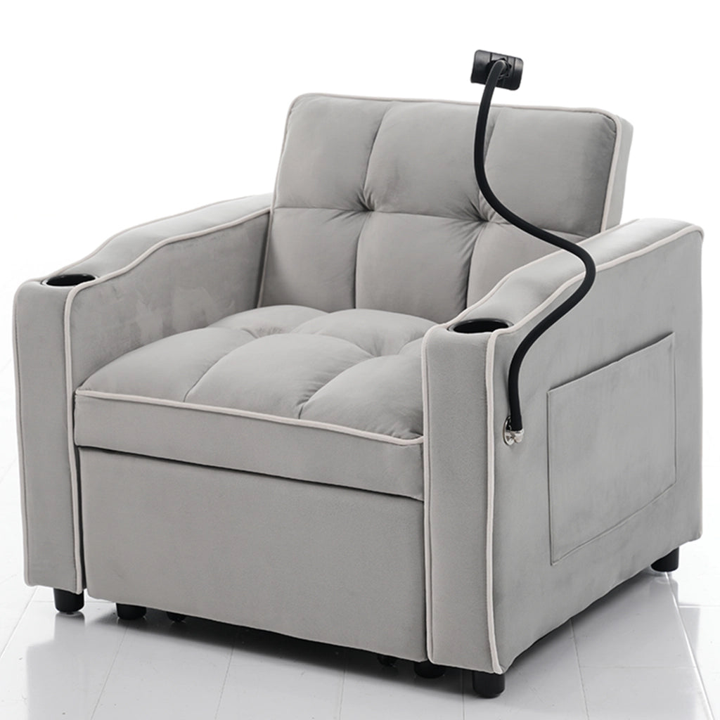 Divano letto convertibile con portabicchieri e supporto telefono, in schiuma, grigio bianco antico 83 × 167 × 76 cm