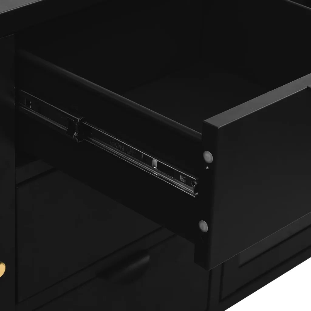 Credenza Nera 105x35x70 cm in Acciaio e Vetro Temperato cod mxl 9542
