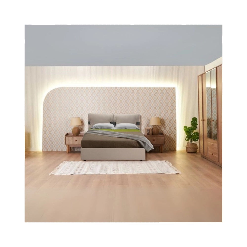 Camera da letto Natura colore rovere miele effetto vimini e armadio a specchio
