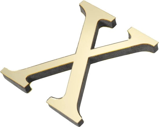 Alfabetto 3D Acrilico Specchio Adesivo per Parete, Decorazione di Casa Self-Adesiva per DIY, Lettera Decorativa, Sticker Decal per Decorazione di Casa con Luce Oro - X