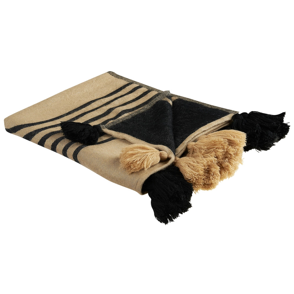 Coperta in acrilico beige nero 130 x 170 cm copriletto in poliestere motivo astratto con frange soggiorno camera da letto