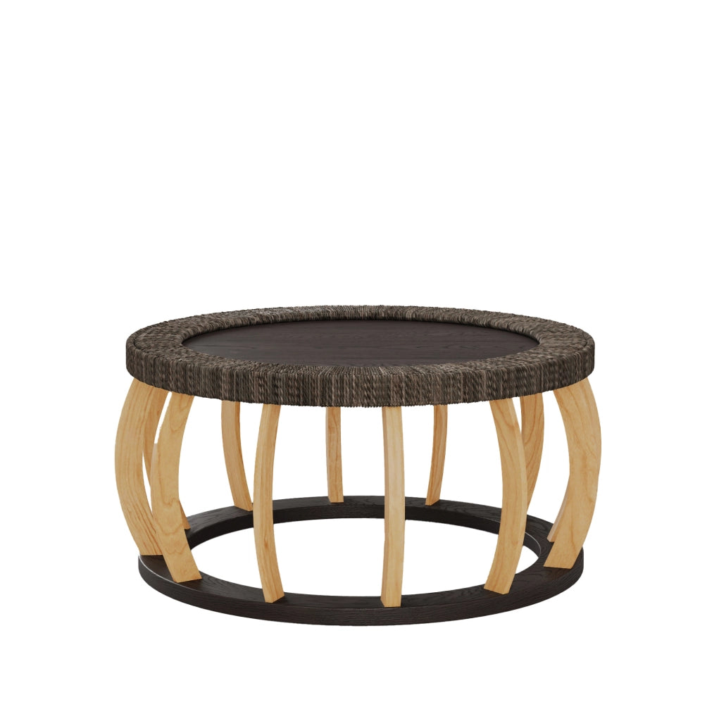 Tavolino da caffè rotondo in legno e rattan 90 cm