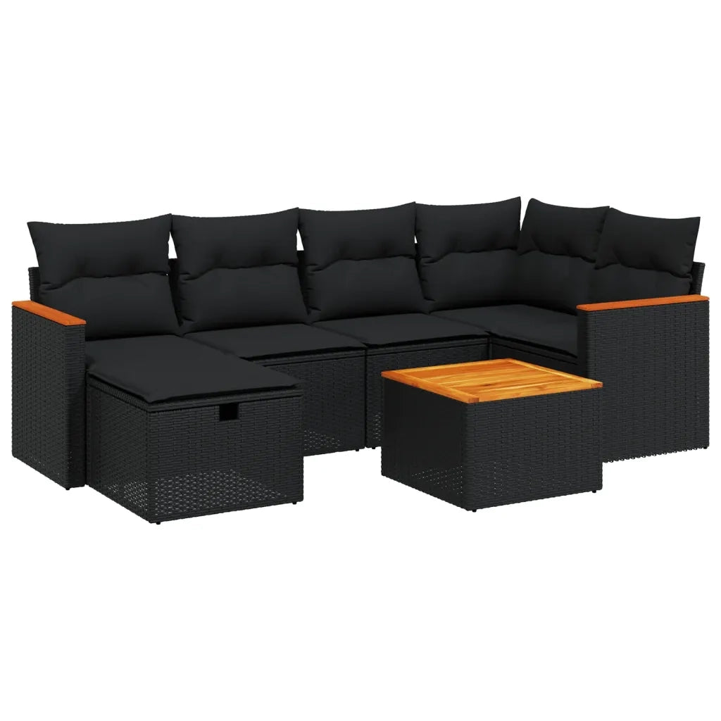 Set Divani da Giardino con Cuscini 7pz Nero Polyrattan