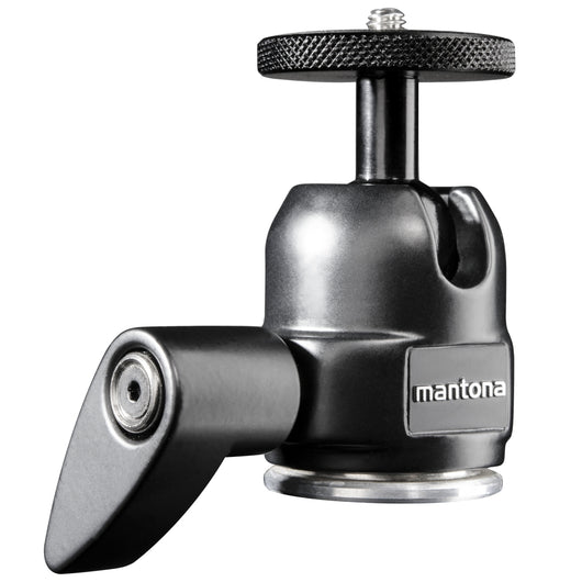 Mantona Small Testa a sfera per stativi treppiedi fotografici, 360°, Attacco fotocamera 1/4'' e attacco filettato 3/8'' con adattatore, per accessori fotografia
