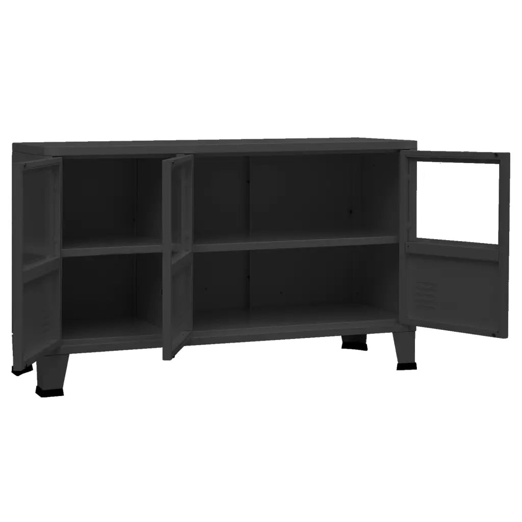 Credenza Nera Industriale 105x35x62 cm in Metallo e Vetro 339608