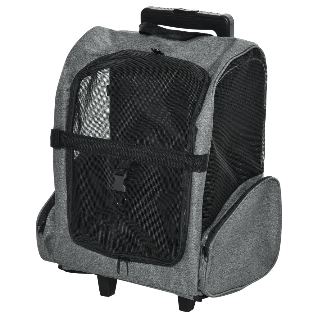 Trolley Zaino Trasportino per Cani e Gatti 42x25x55 cm in Oxford con Rete Traspirante Grigio