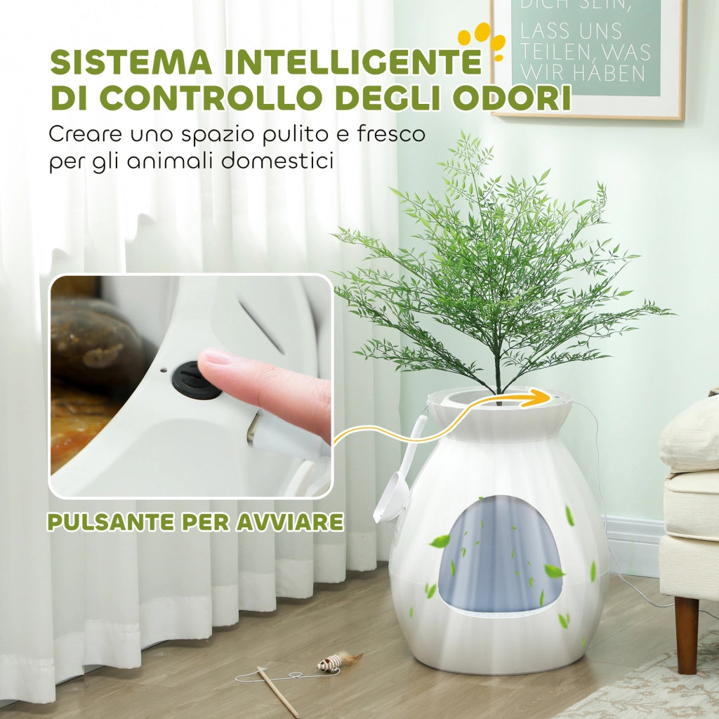 Lettiera Chiusa per Gatti a Forma di Vaso 50x48,5x58,7 cm in ABS e Acciaio Inox Bianco