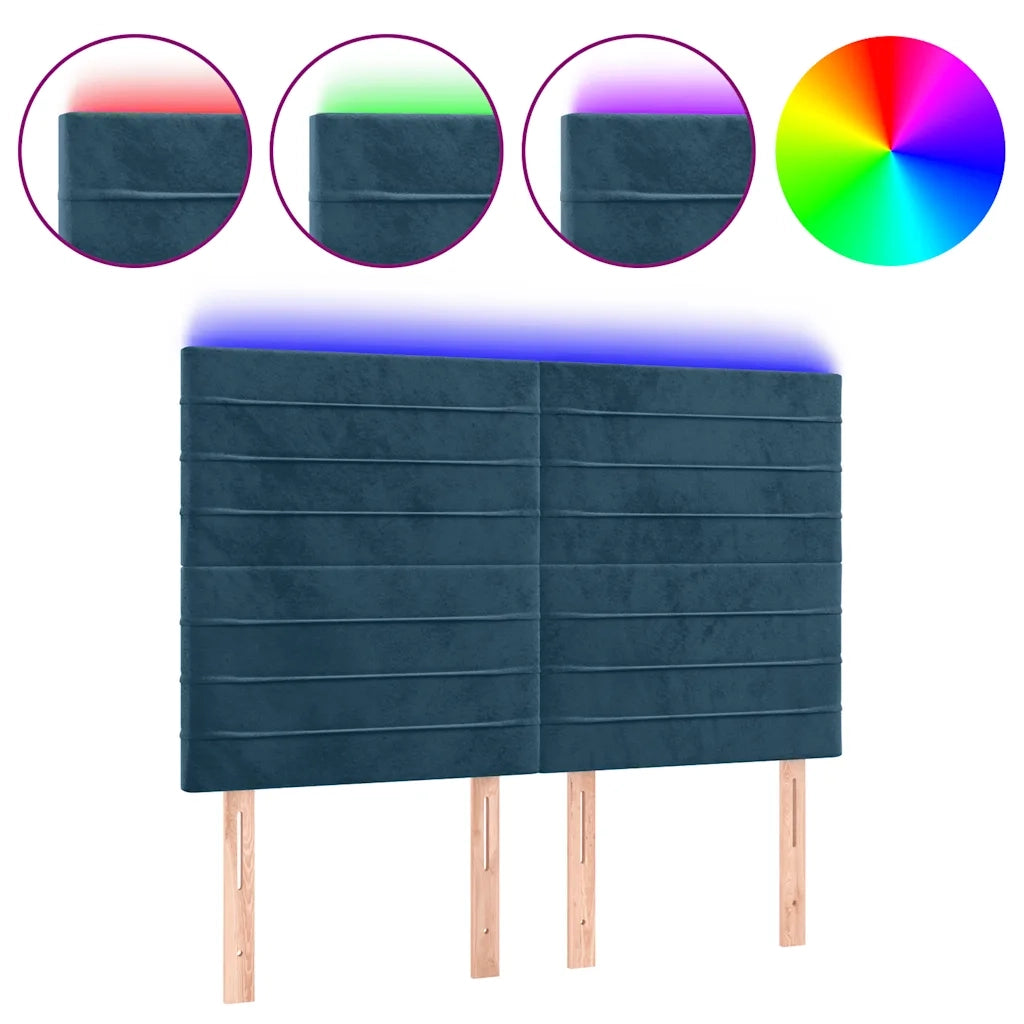 Testiera a LED-Testata con LED Blu Scuro 144x5x118/128 cm in Velluto 563492