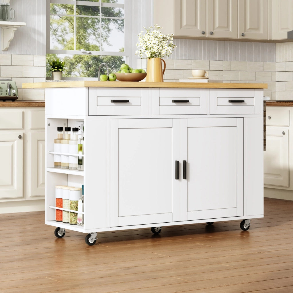 Isola da cucina mobile con piano pieghevole e prese, 120 cm