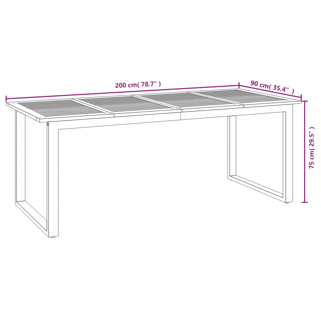 Tavolo Giardino con Gambe a U 200x90x75cm Legno Massello Acacia 319514